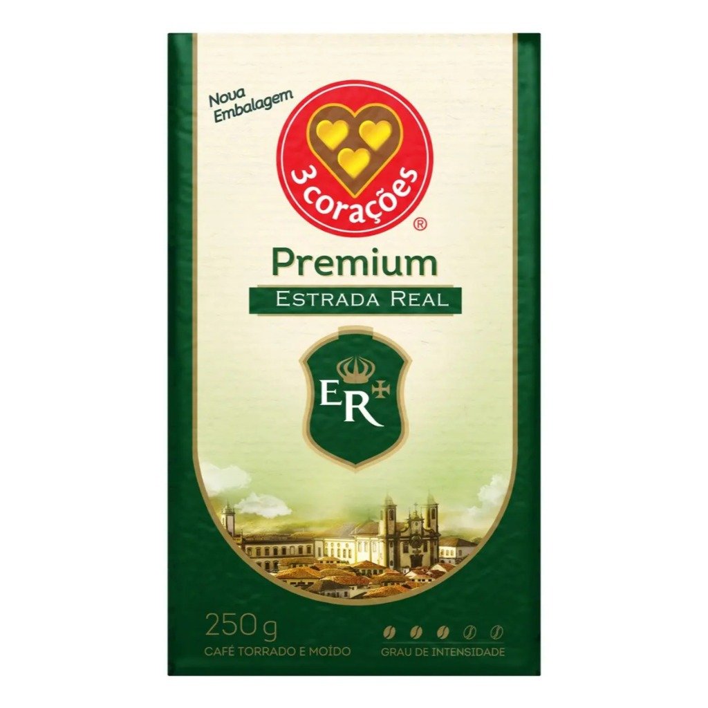 Café Premium Torrado e Moído a Vácuo 3 Corações Estrada Real Premium Pacote 250g Qualidade