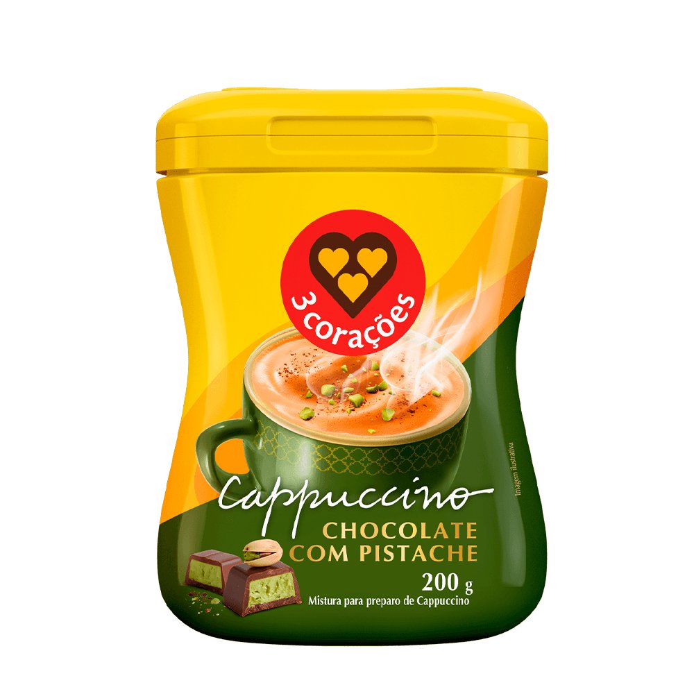 Cappuccino 3 Corações Chocolate com Pistache Pote 200g – Cremoso