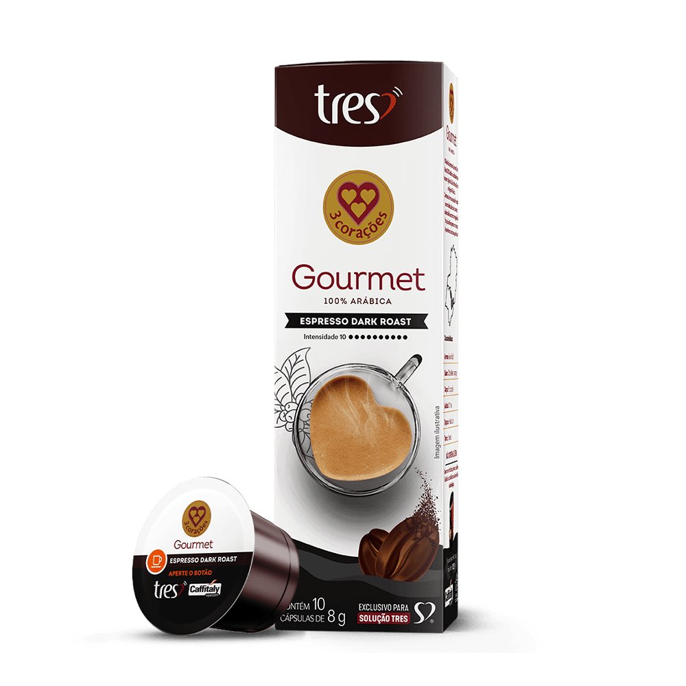 Cápsula de Café Espresso Gourmet Dark Roast TRES 3 Corações