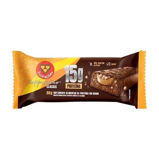 Kit 3 Barras de Proteína 3 Corações Cappuccino Classic – 15g de Proteína